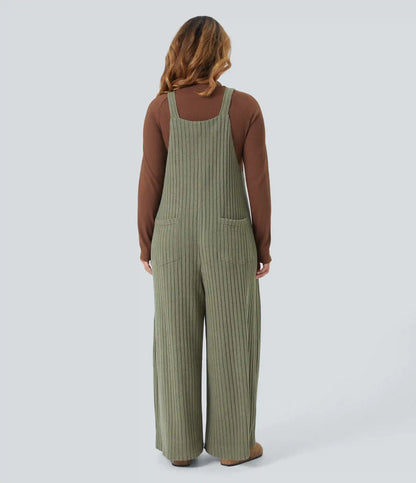 Ribbed Knit Casual Plus Size Overalls with Pockets