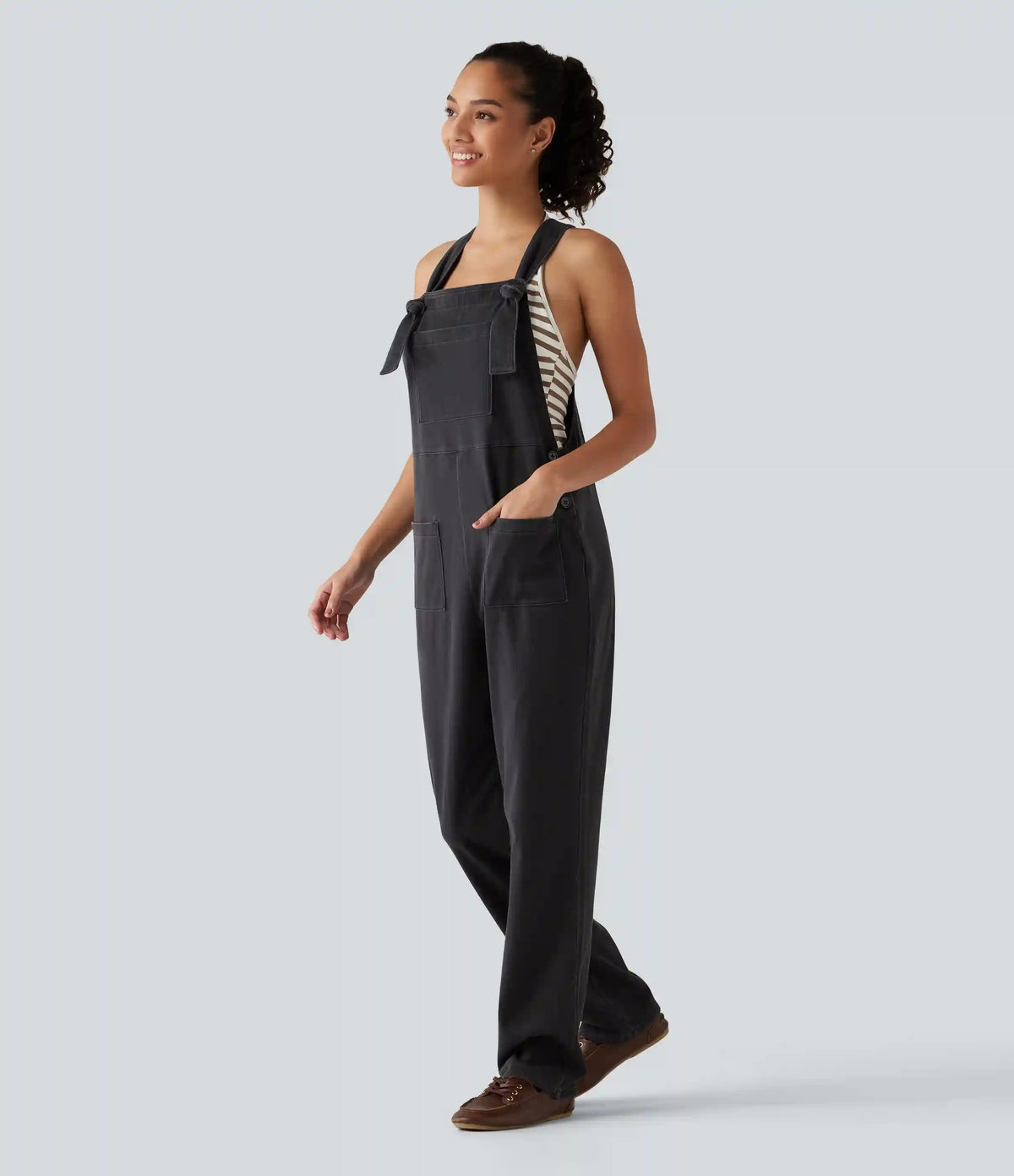 Halara Flex™ Denim Square Neck Sleeveless Tapered Casual Jumpsuit with Pockets