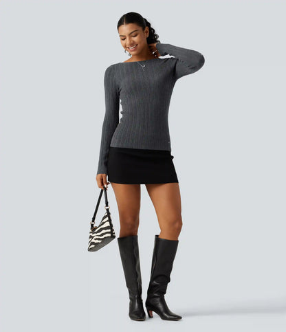 Boat Neck Long Sleeve Casual Sweater