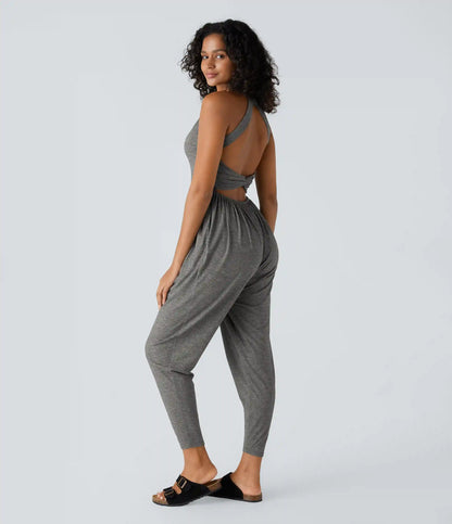 U Neck Pocket Harem Casual Jumpsuit-Easy Peezy Edition