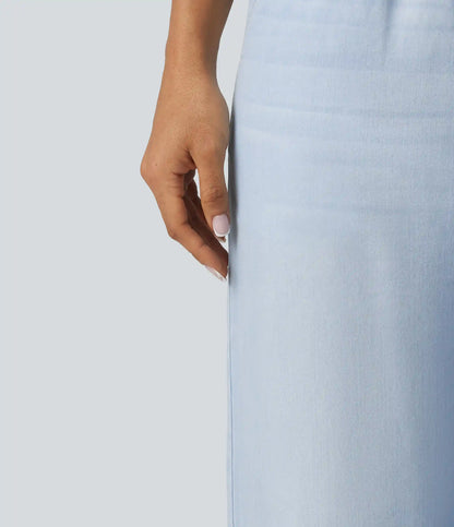 Mid Rise Drawstring Casual Jeans with Pockets