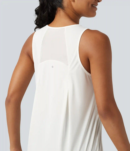 Contrast Mesh Curved Hem Running Tank Top-Longer Length
