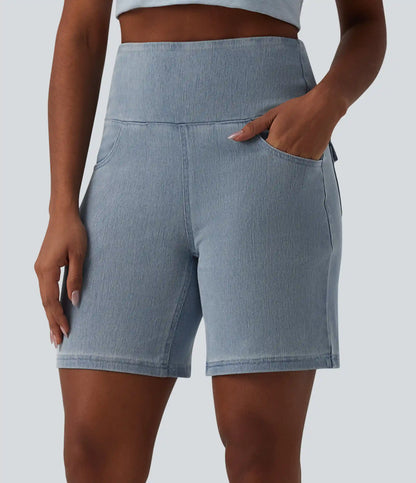 Halara Flex™ High Waisted Tummy Control Denim Casual Bermuda Shorts 7'' with Pockets