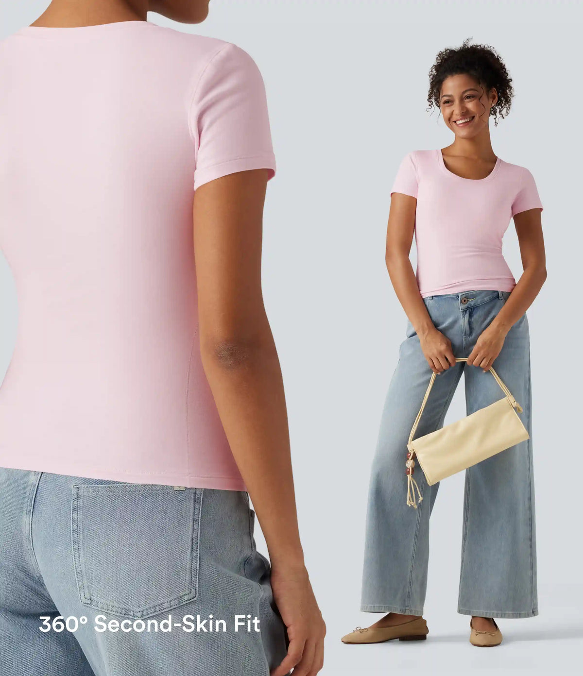 Halara Cotton Jersey Scoop Neck Short Sleeve Built-in Bra Casual T-Shirt B-DD Cups