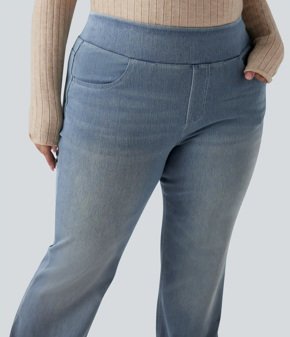 Halara Flex™ High Waisted Pockets Washed Casual Bootcut Plus Size Jeans