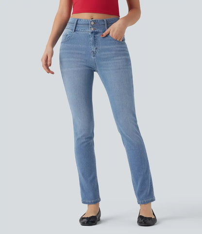 Halara Flex™ Mid Rise Double Waistband Casual Slim Jeans with Pockets