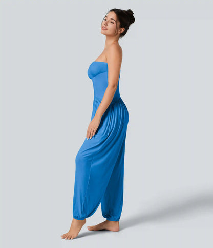 Ribbed Tube Backless Side Pocket Casual Jumpsuit