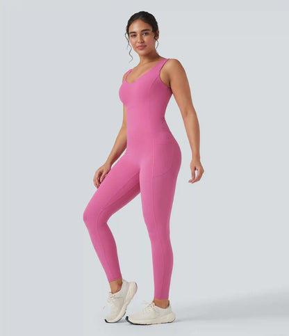 Halara UltraSculpt™ V Neck Tummy Control Butt Lifting Workout Jumpsuit with Pockets