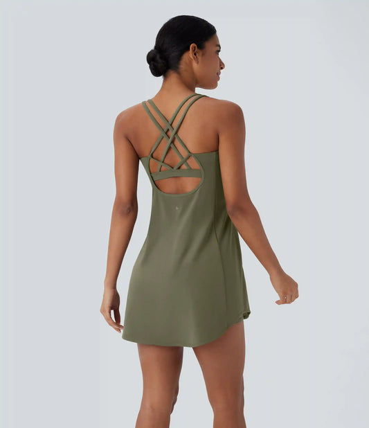 SoftlyZero™ Plush Cut Out Pocket 2-Piece Mini Yoga Active Dress