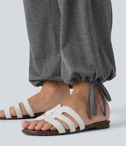 Crossover High Waisted Pocket Drawstring Casual Joggers