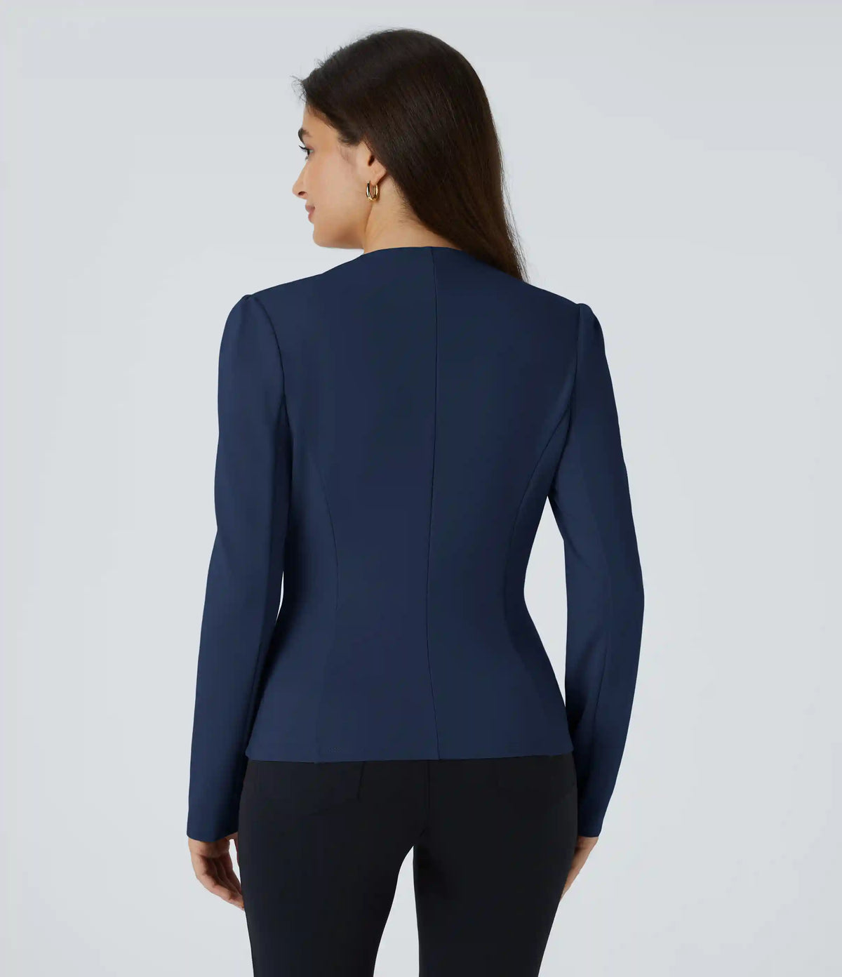 Round Neck Long Sleeve Decorative Button Slim Work Blazer