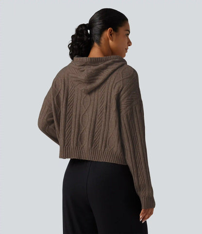 Cable Knit Hooded Long Sleeve Lounge Sweater