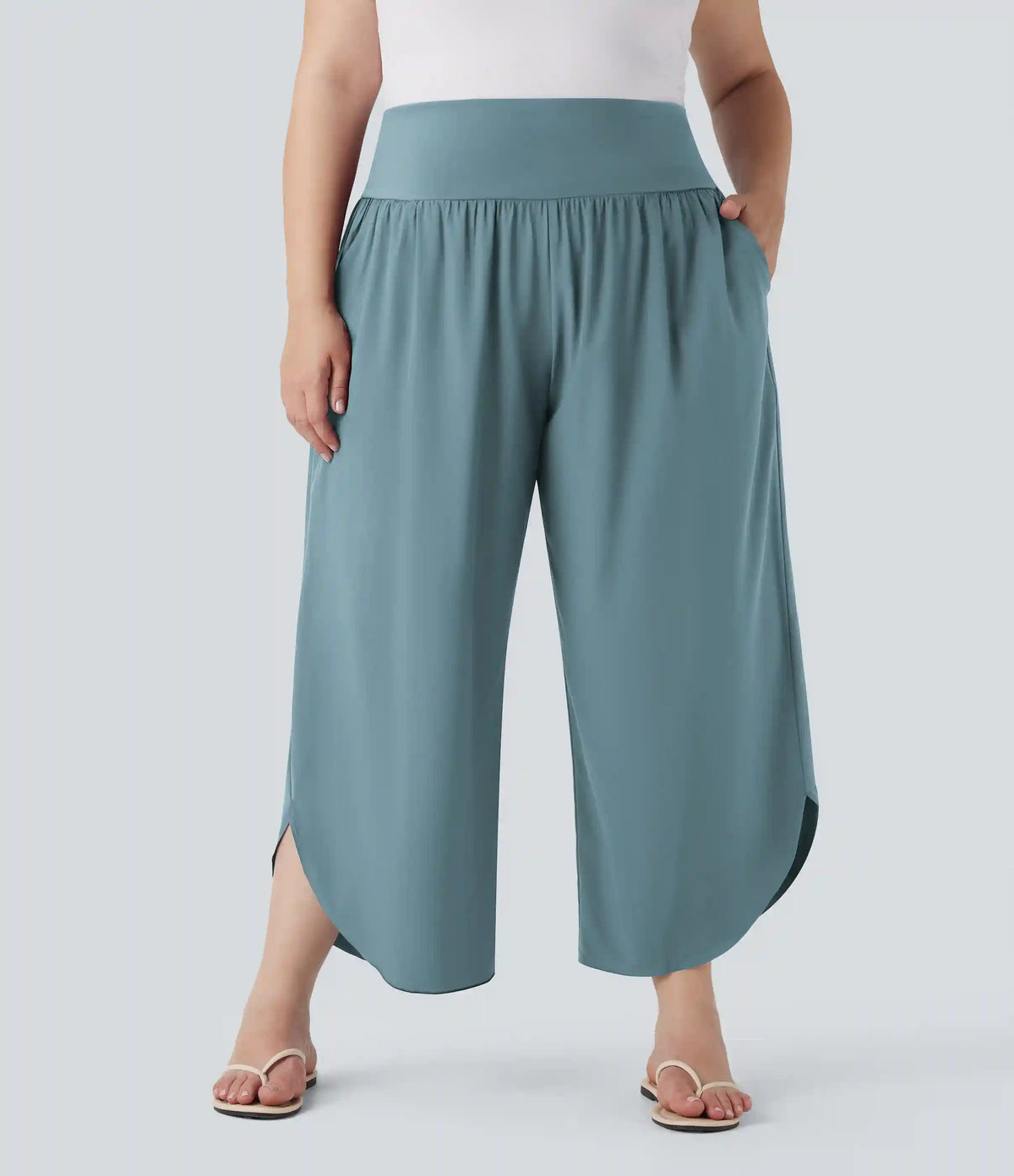 Plus Size Breezeful™ High Waisted Tummy Control Hem Quick Dry Pants with Pockets