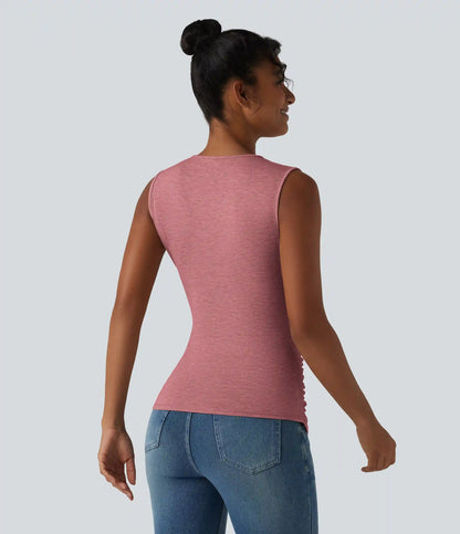 V Neck Crossvoer Ruched Casual Tank Top