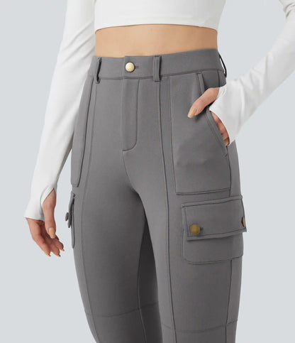 High Waisted Skinny Fleece Hiking Cargo Pants with Pockets