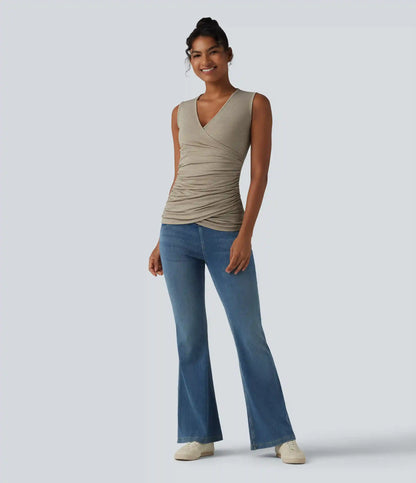 V Neck Crossvoer Ruched Casual Tank Top