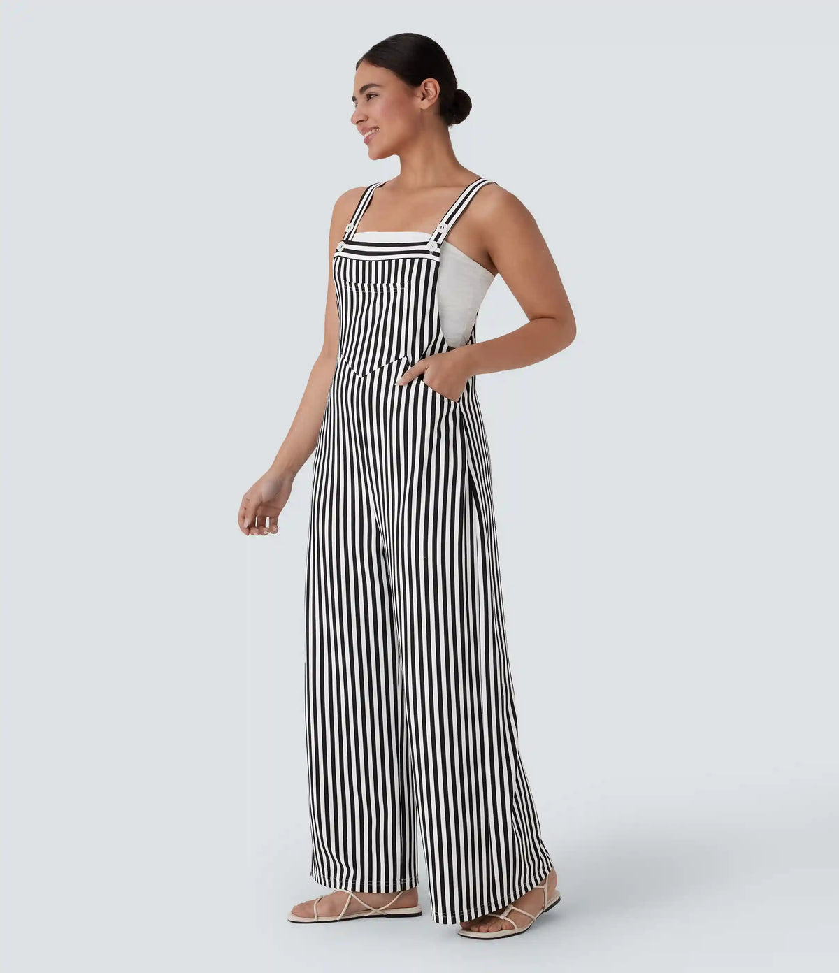 Pockets Stripe Waffle Overalls