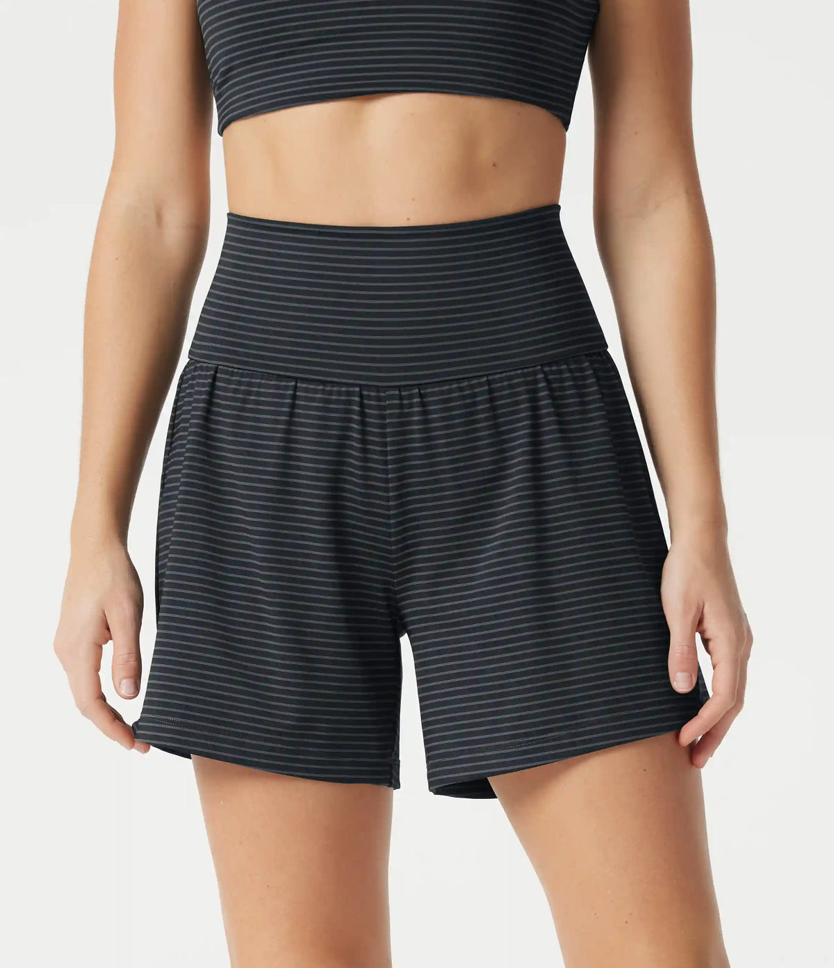 Super High Waisted 2-in-1 Stripe Yoga Shorts 5'' with Pockets