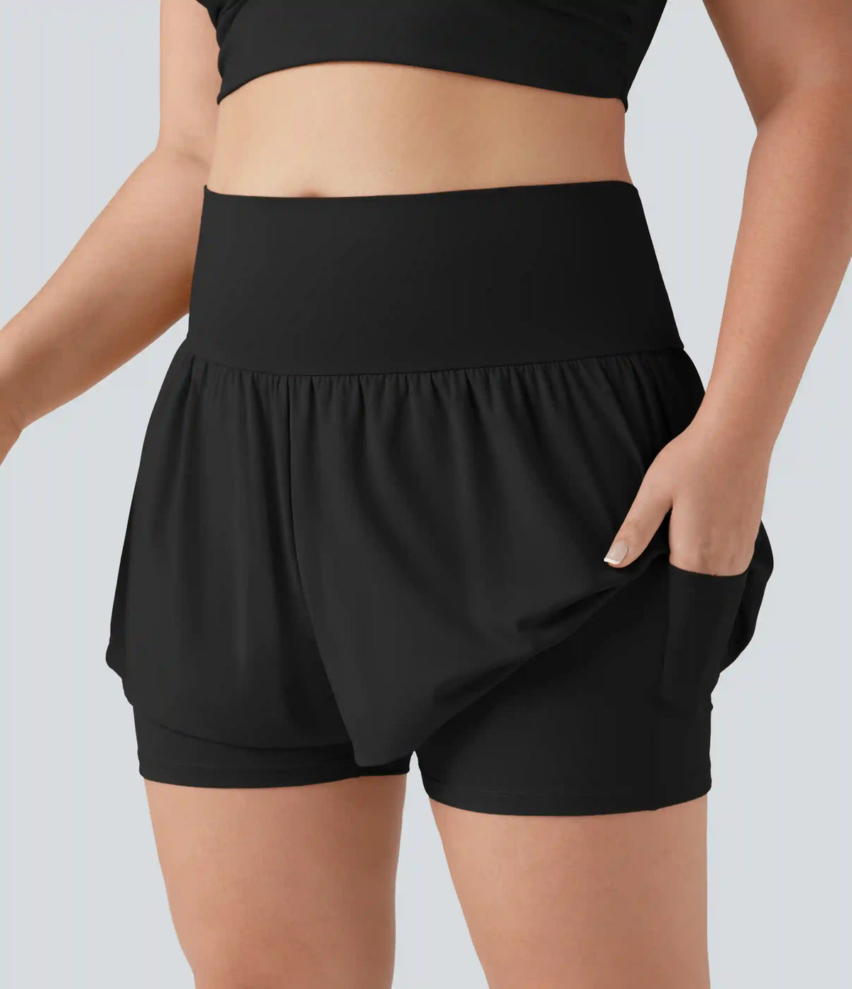 SoftlyZero™ Airy Super High Waisted 2-in-1 InstantCool Yoga Plus Size Shorts 5'' with Pockets