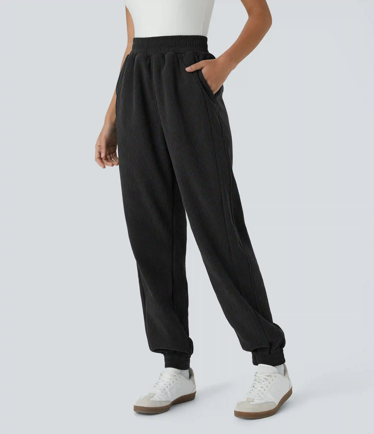 High Waisted Pocket Corduroy Casual Joggers