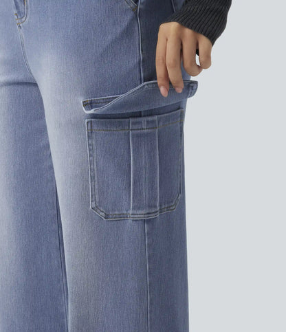 Halara Flex™ Mid Rise Straight Leg Casual Cargo Jeans with Pockets