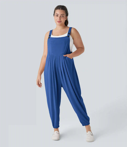 Pockets Waffle Casual Plus Size Jogger Overalls