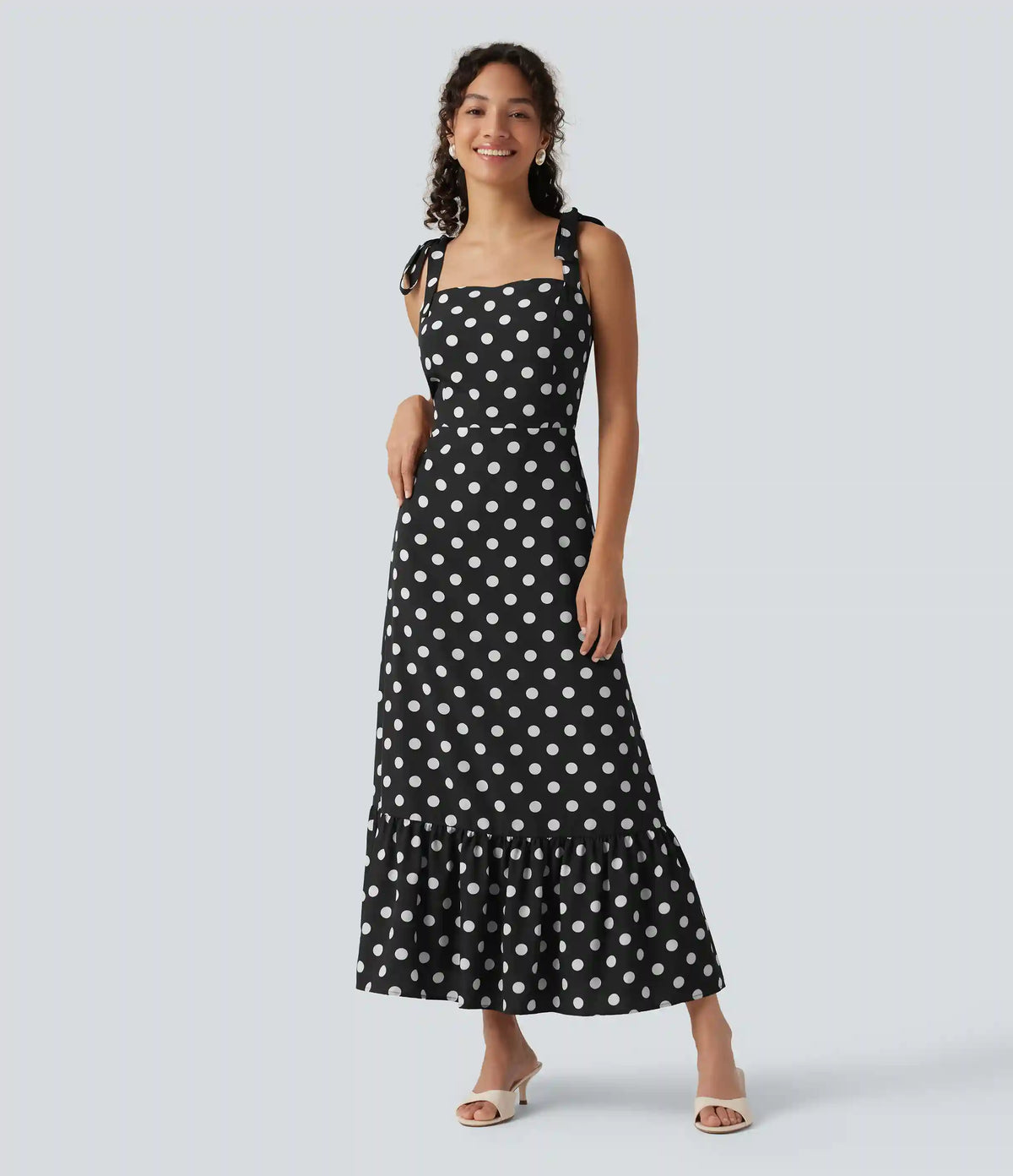 Square Neck Polka Dot Maxi Tank Dress