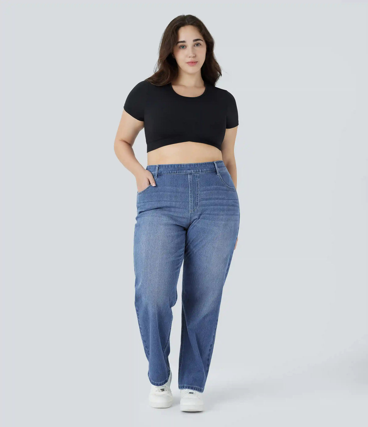 Halara Flex™ High Waisted Pockets Straight Leg Washed Casual Plus Size Jeans