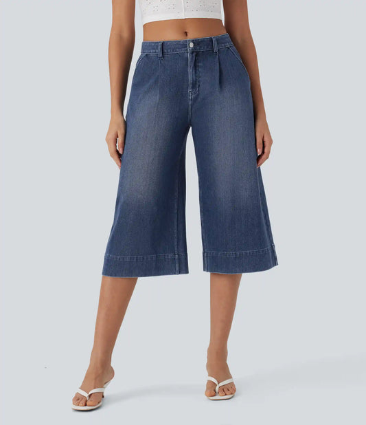 Halara Flex™ Mid Rise Capri Wide Leg Washed Casual Jeans with Pockets