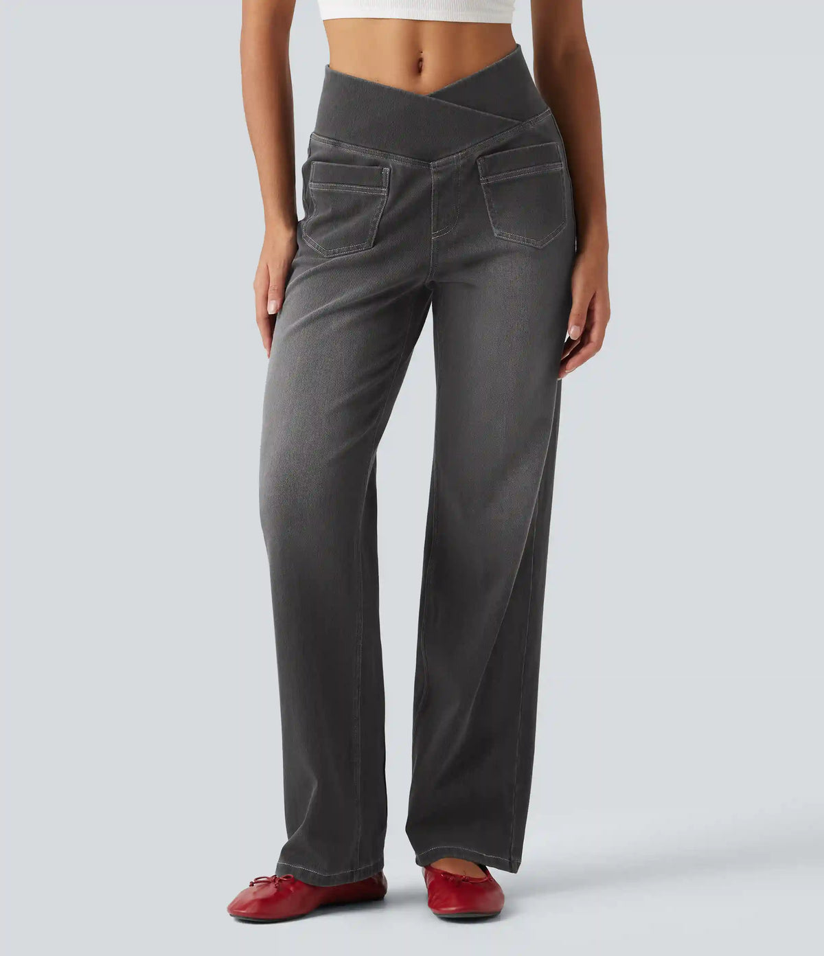 Halara Flex™ High Waisted Crossover Tummy Control Straight Leg Casual Jeans with Pockets