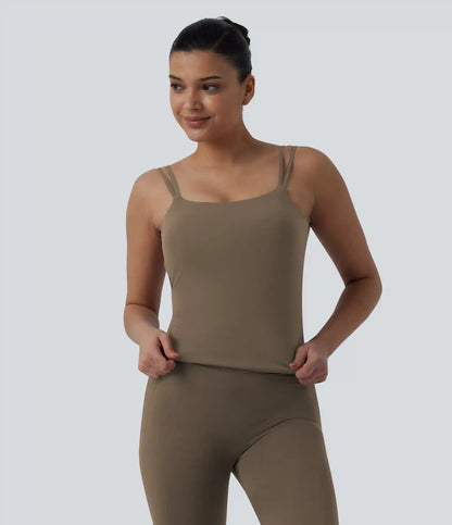 Halara UltraSculpt™ Double Straps Twisted Backless Cropped Yoga Tank Top-Longer Length
