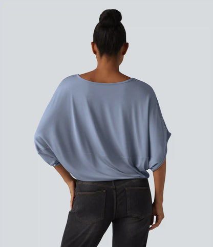Round Neck Batwing Sleeve Relaxed Casual Top