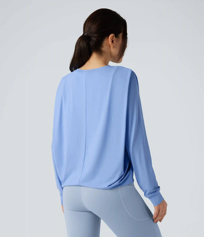 Round Neck Long Sleeve Ruched Yoga Sports Top-UPF50+