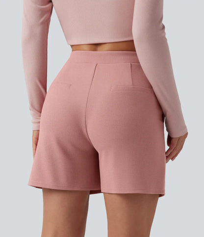 Asymmetric Mid Rise Waffle Work Baggy Shorts 5'' with Pockets