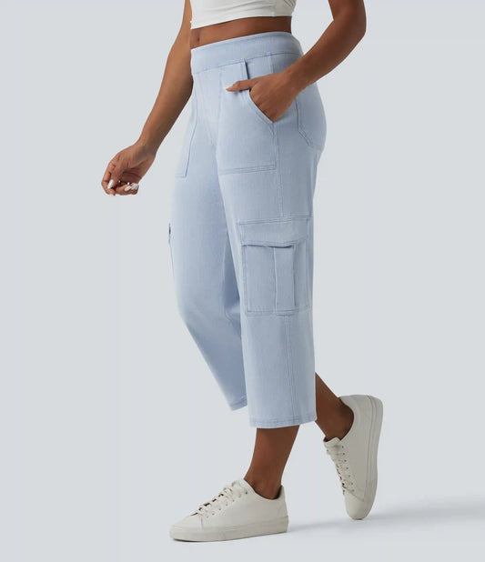 Halara Flex™ Mid Rise Straight Leg Cropped Casual Cargo Jeans with Pockets