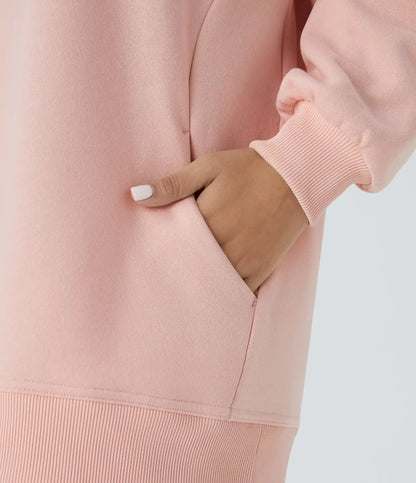 Round Neck Long Sleeve Pocket Oversize Fleece Casual Sweatshirt