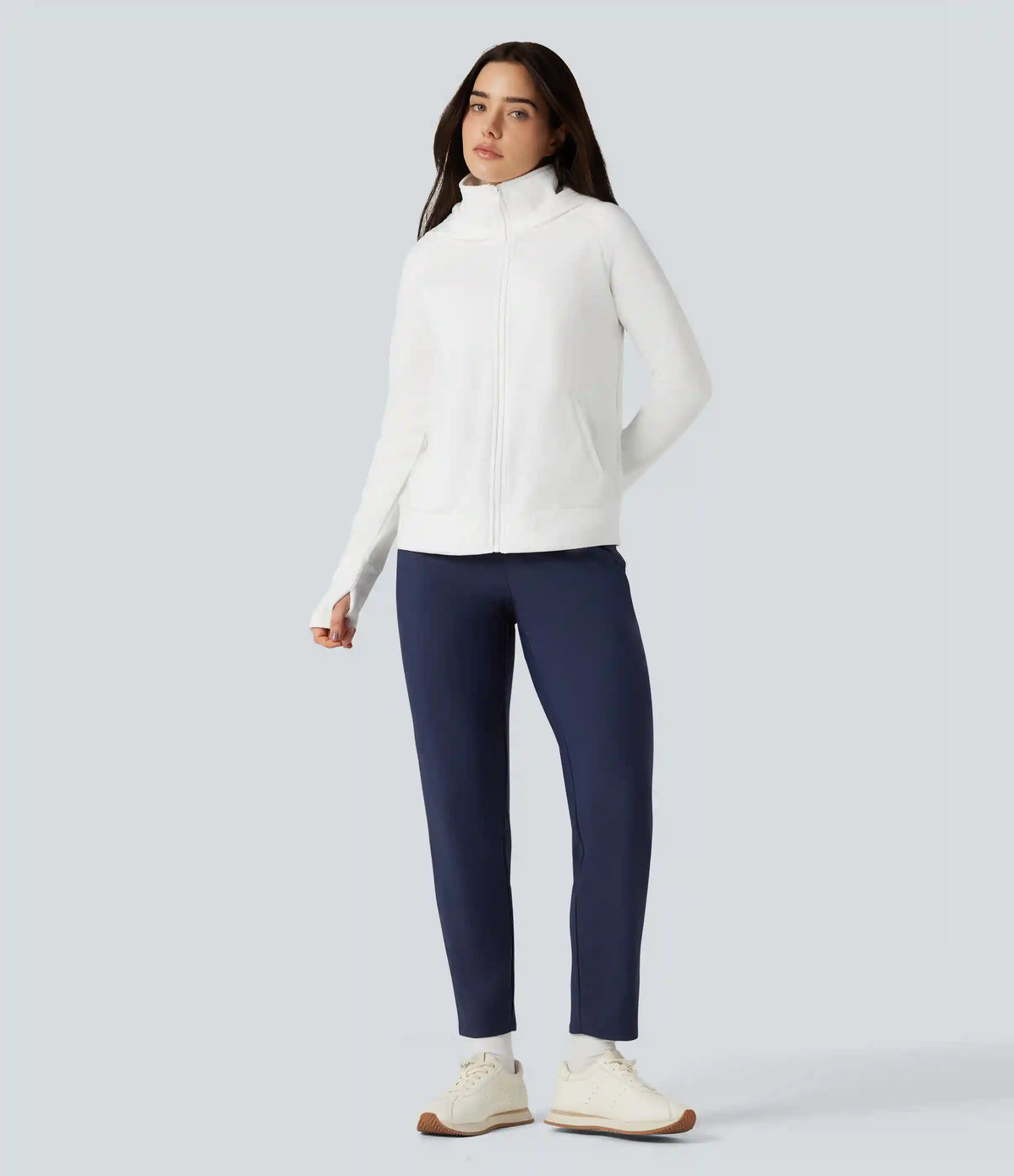 High Waisted Fleece Workout Tapered Pants with Pockets