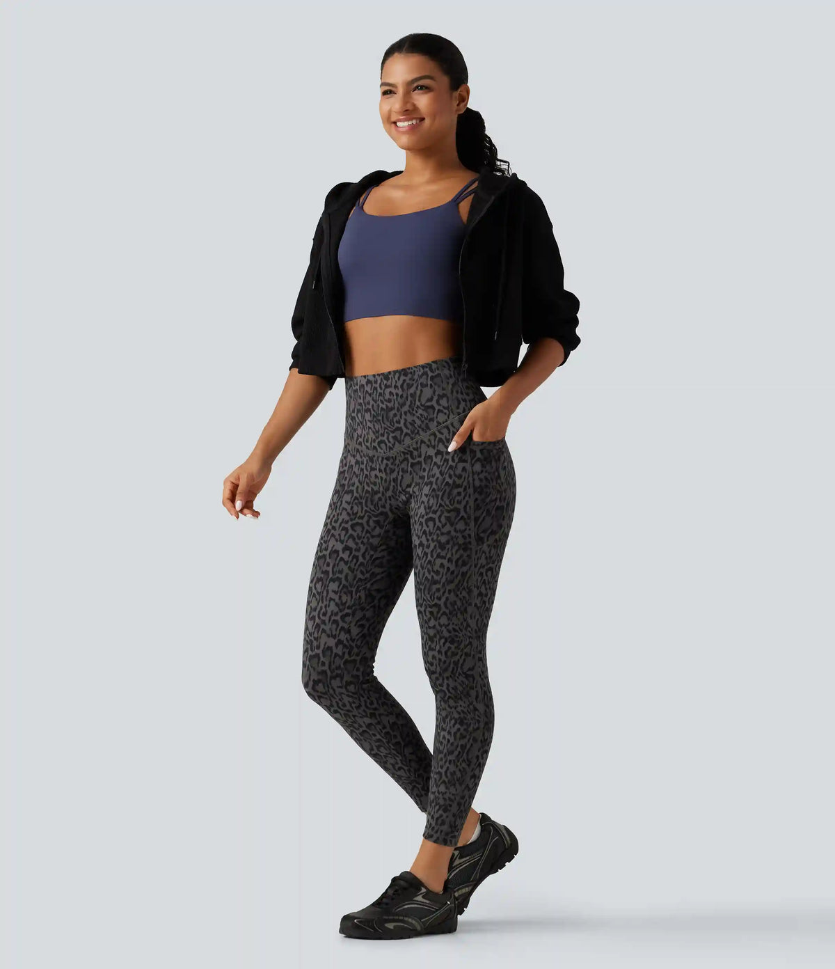 Halara UltraSculpt™ Leopard Print High Waisted Tummy Control Fleece Workout Leggings with Pockets