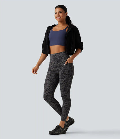 Halara UltraSculpt™ Leopard Print High Waisted Tummy Control Fleece Workout Leggings with Pockets