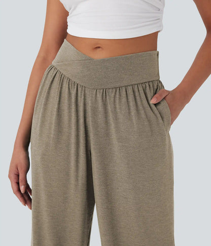 Crossover High Waisted Pocket Drawstring Casual Joggers