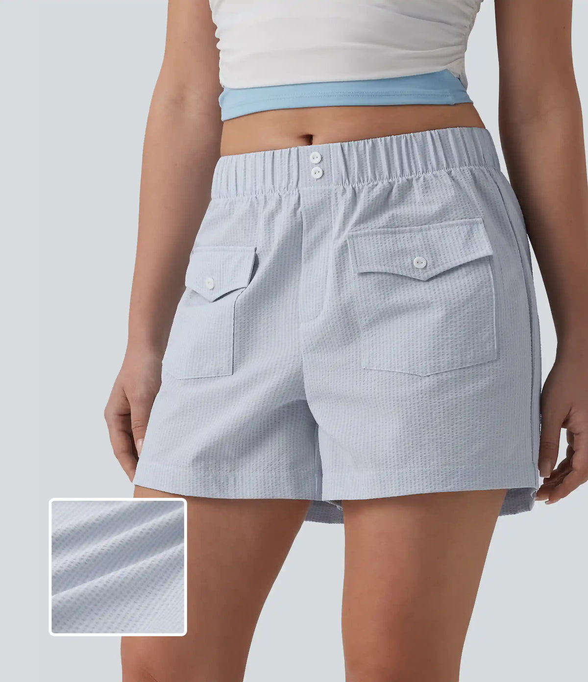 Mid Rise Quick Dry Crinkle Casual Baggy Shorts with Flap Pockets