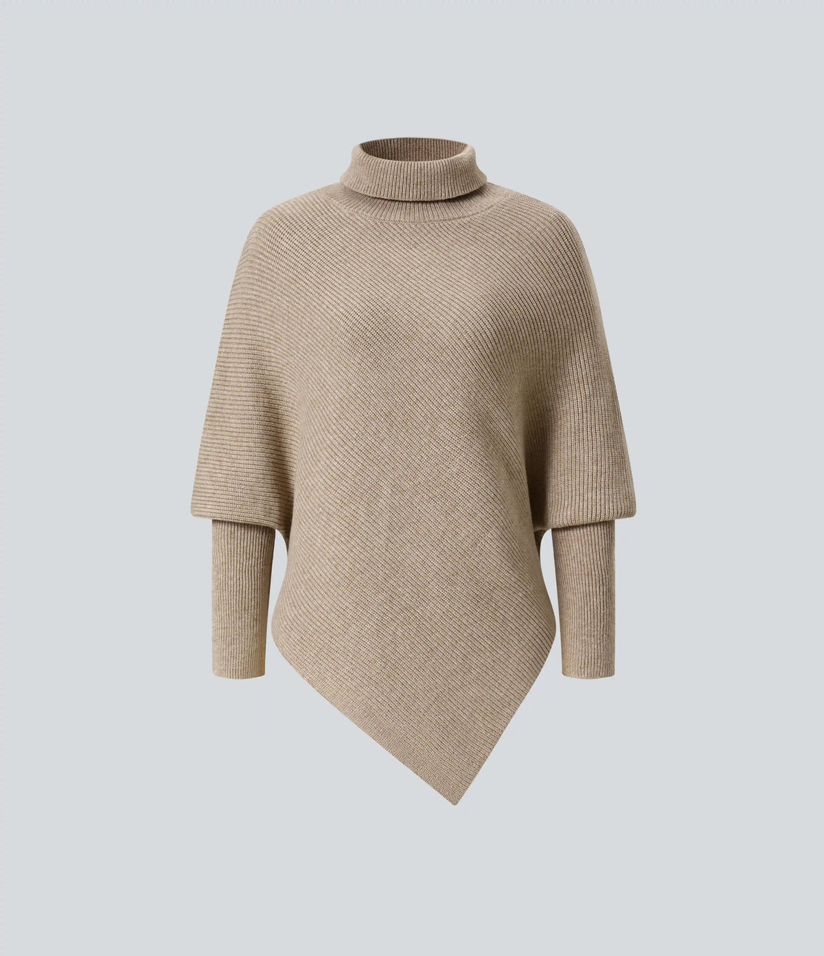 High Neck Long Sleeve Asymmetric Hem Work Sweater