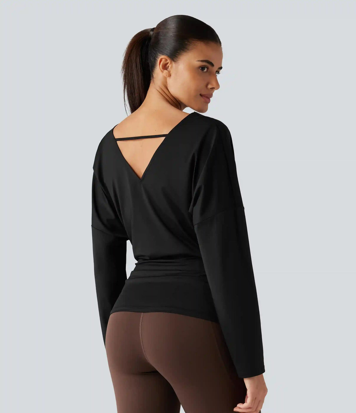 Cowl Neck Long Sleeve Cut Out Back Yoga Sports Top