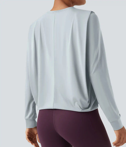 Round Neck Long Sleeve Ruched Yoga Sports Top-UPF50+