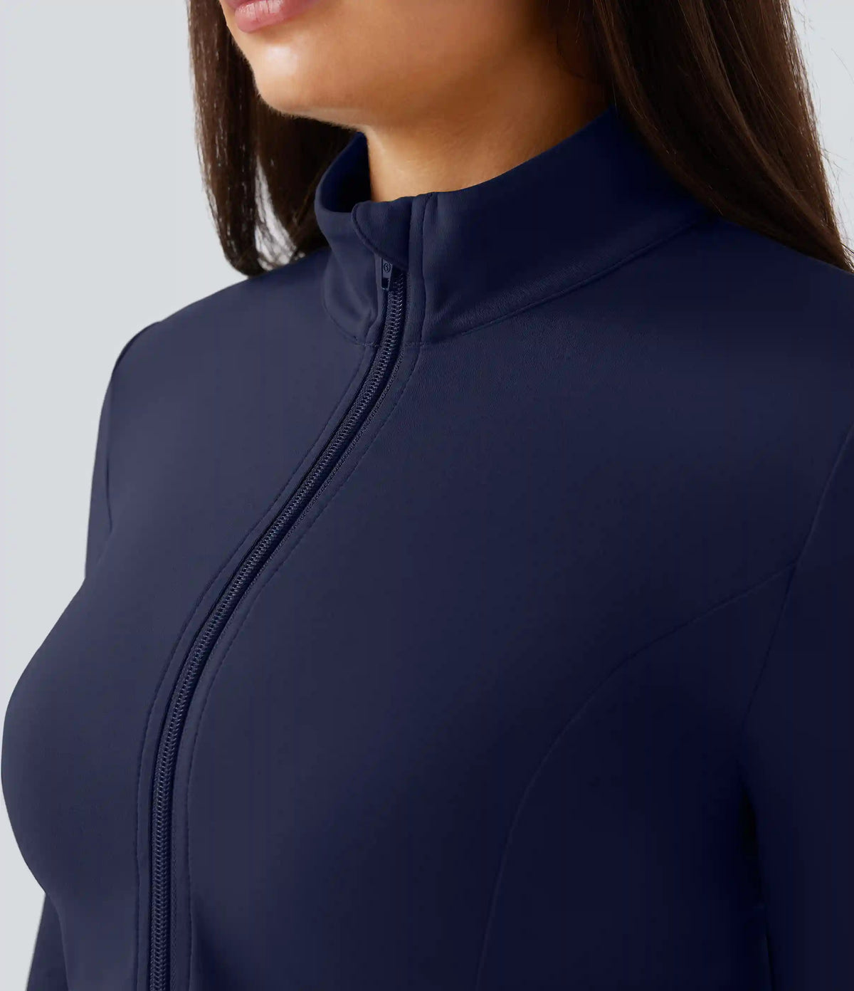SoftlyZero™ Stand Collar Thumb Hole Pockets Pleated Zipper Slim Jacket