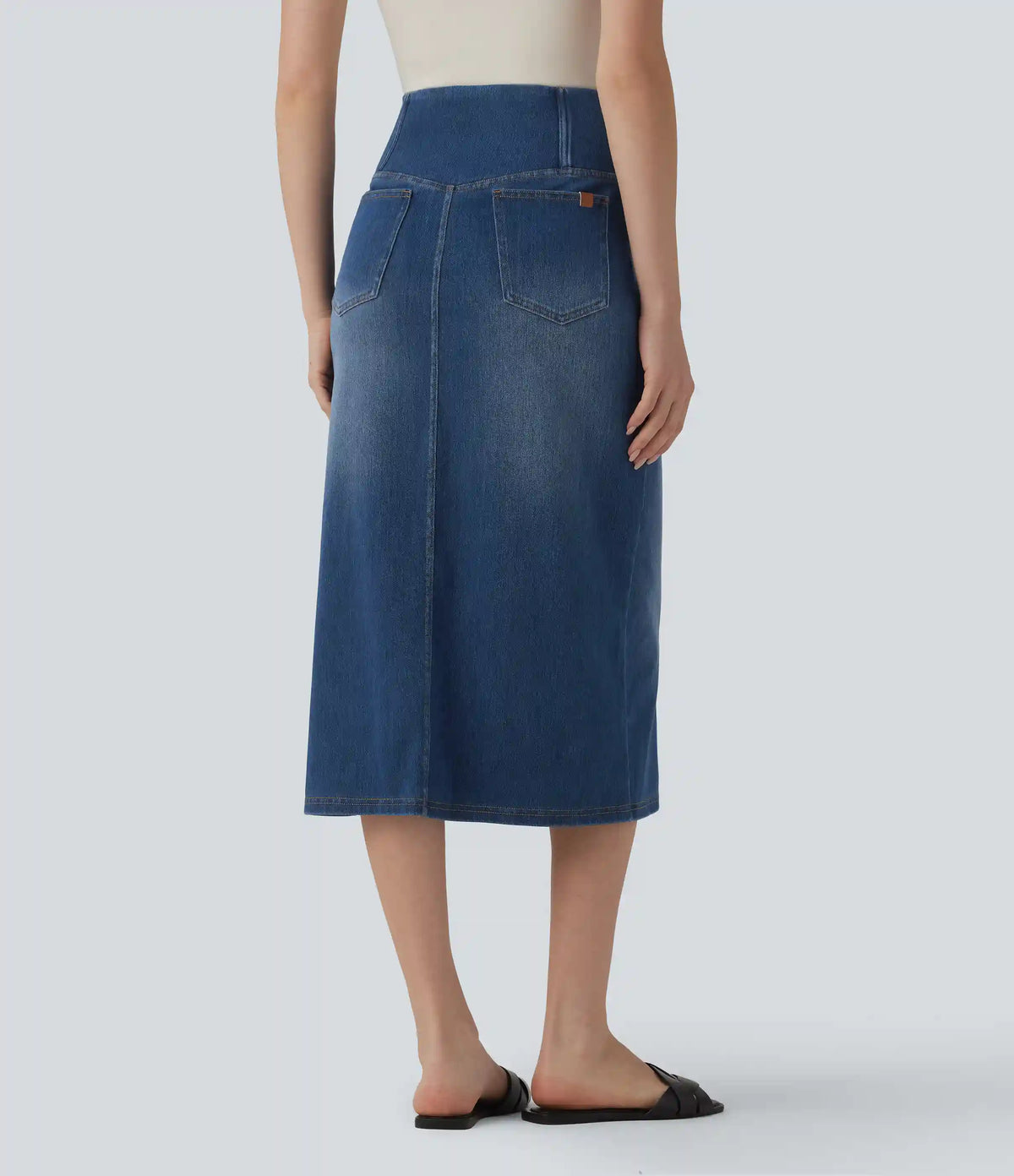 Halara Flex™ Asymmetric High Waisted Tummy Control Split Denim Casual Straight Skirt with Pockets