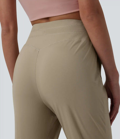High Waisted Drawstring Ruched Running Cropped Joggers with Pockets