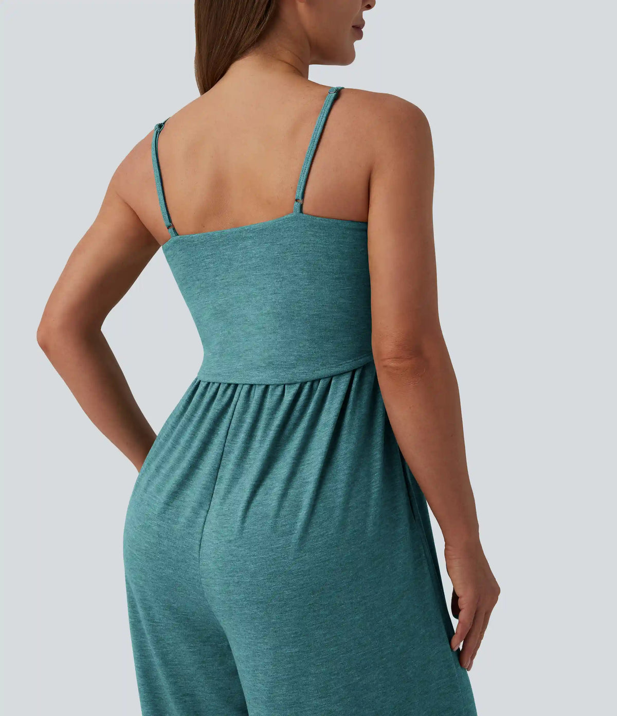 Adjustable Straps Ruched Wide Leg Heathered Casual Jumpsuit with Pockets-Easy Peezy