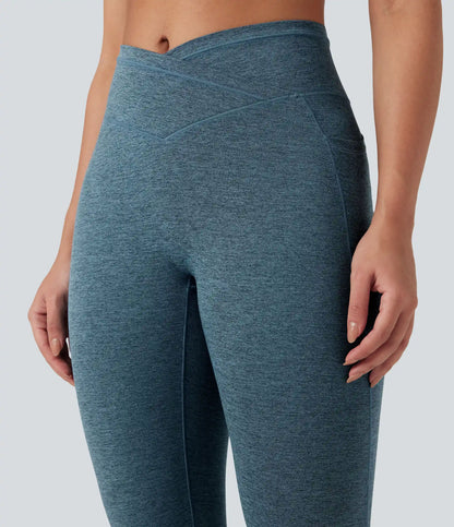 Halara UltraSculpt™ Heathered High Waisted Crossover Quick Dry Yoga Leggings with Pockets