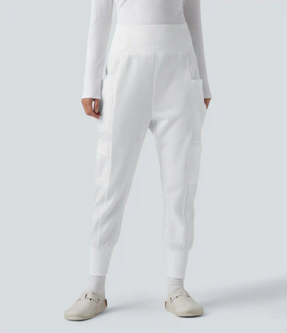 High Waisted Foldover Pocket Harem Fleece Casual Cargo Joggers